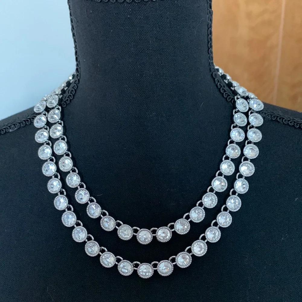 Ann Taylor Double Layer Double Strand Cubic Zirconia Necklace - Picture 1 of 4